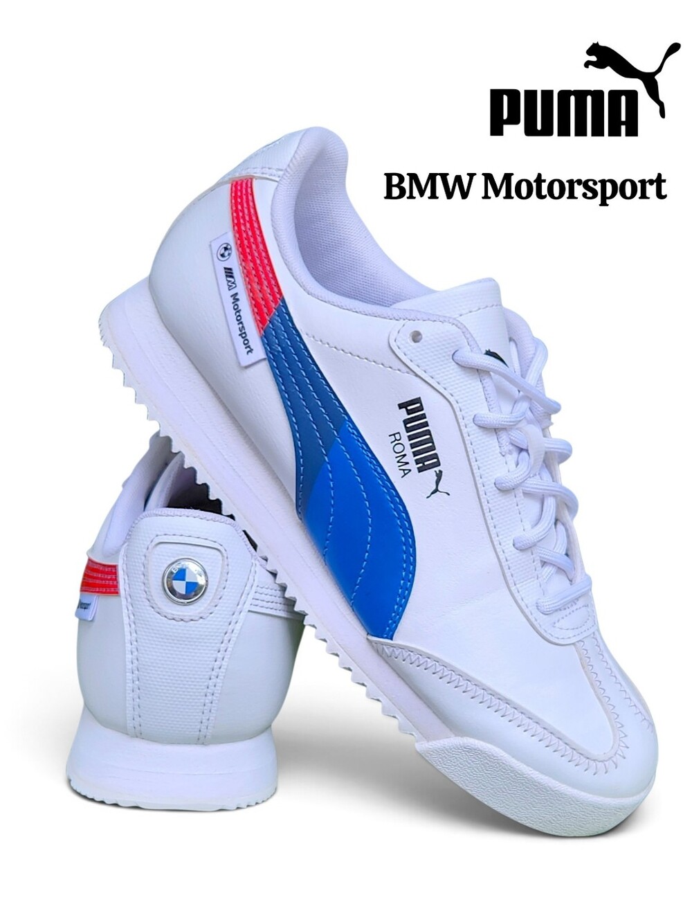 Puma BMW Motorsport Roma Classic Casual White/Blue/Red Big Boys Size 5 Youth